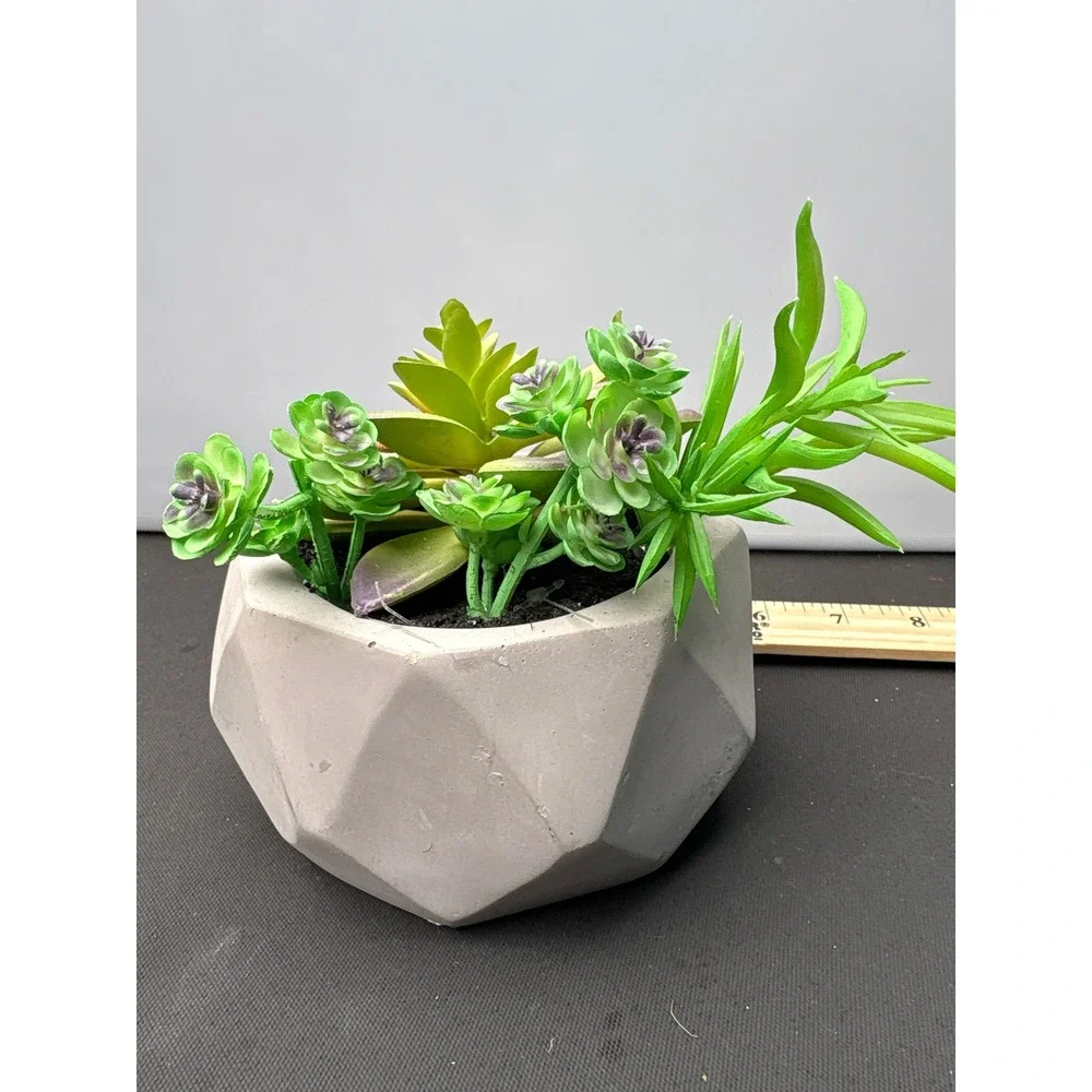 Artificial Succulent Plant Arrangement in Geometric‎ Concrete Pot